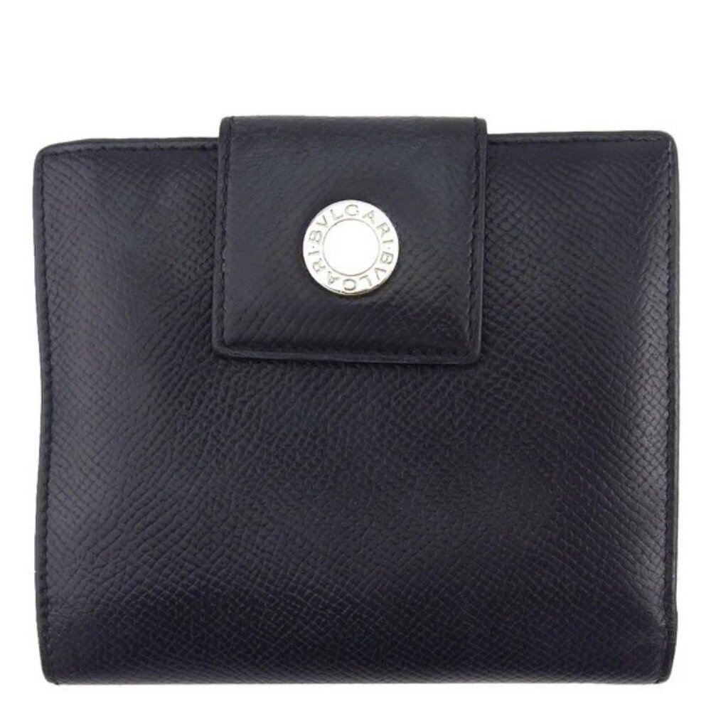BVLGARI W hook wallet Classico leather x silver hardware Authentic Used t23544